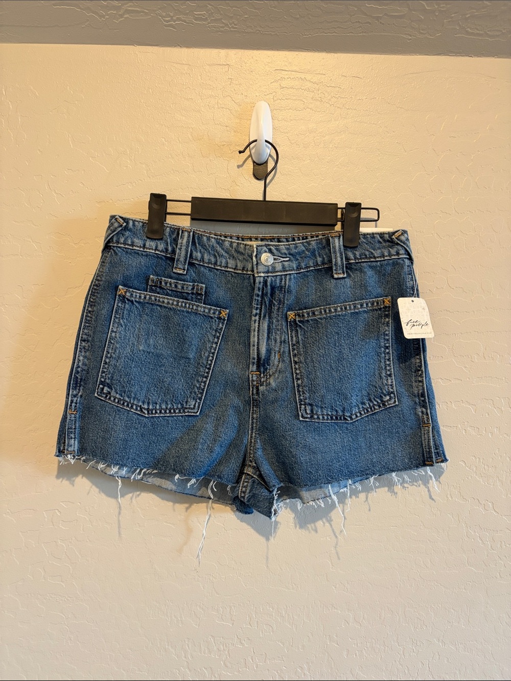 We The Free Raw Hem Blue Denim Jean Shorts
